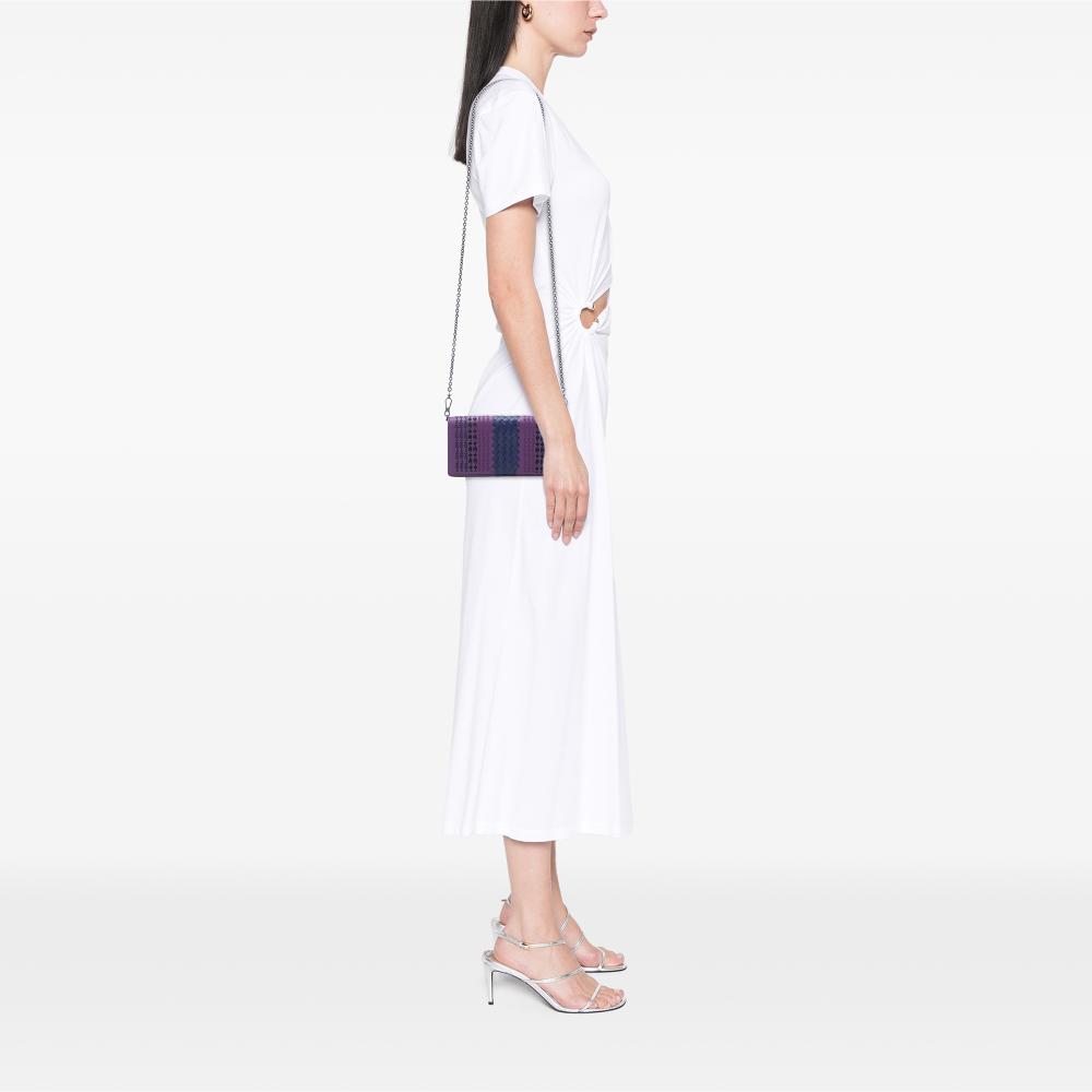 Bottega Veneta Purple Nappa Intrecciato Embroidered Continental Wallet on Chain Italy