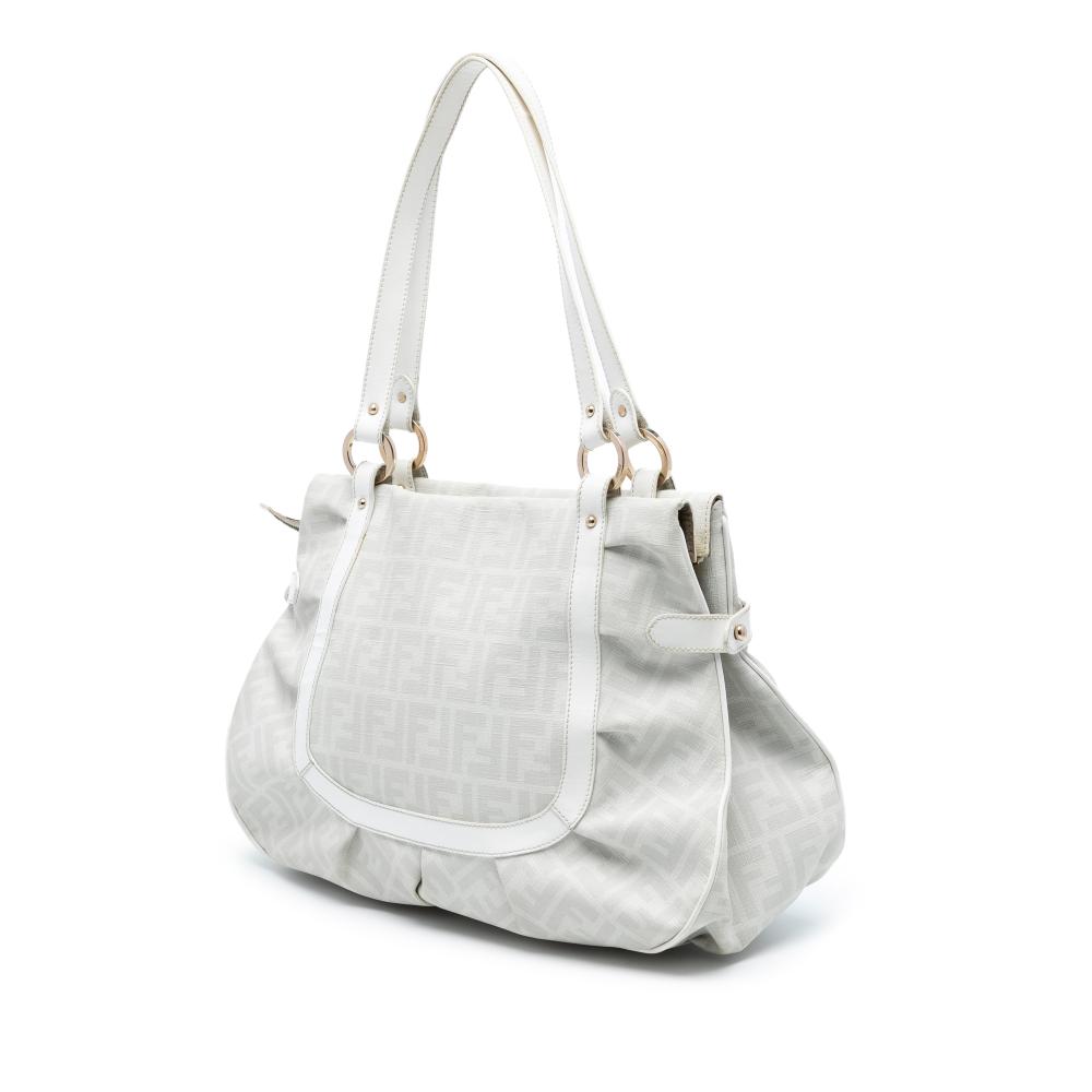 Fendi B Fendi White Coated Canvas Fabric Large Zucca Spalmati Chef Shopper Tote Italy