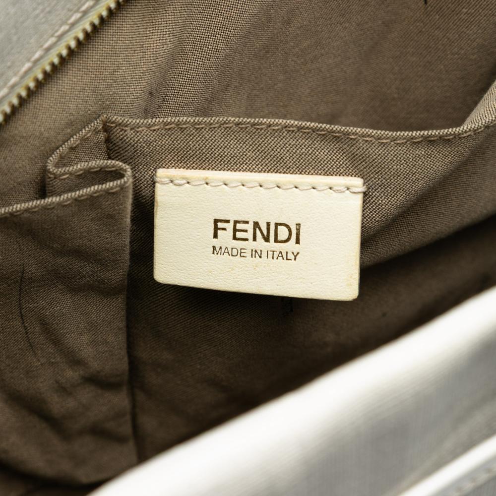 Fendi B Fendi White Coated Canvas Fabric Large Zucca Spalmati Chef Shopper Tote Italy