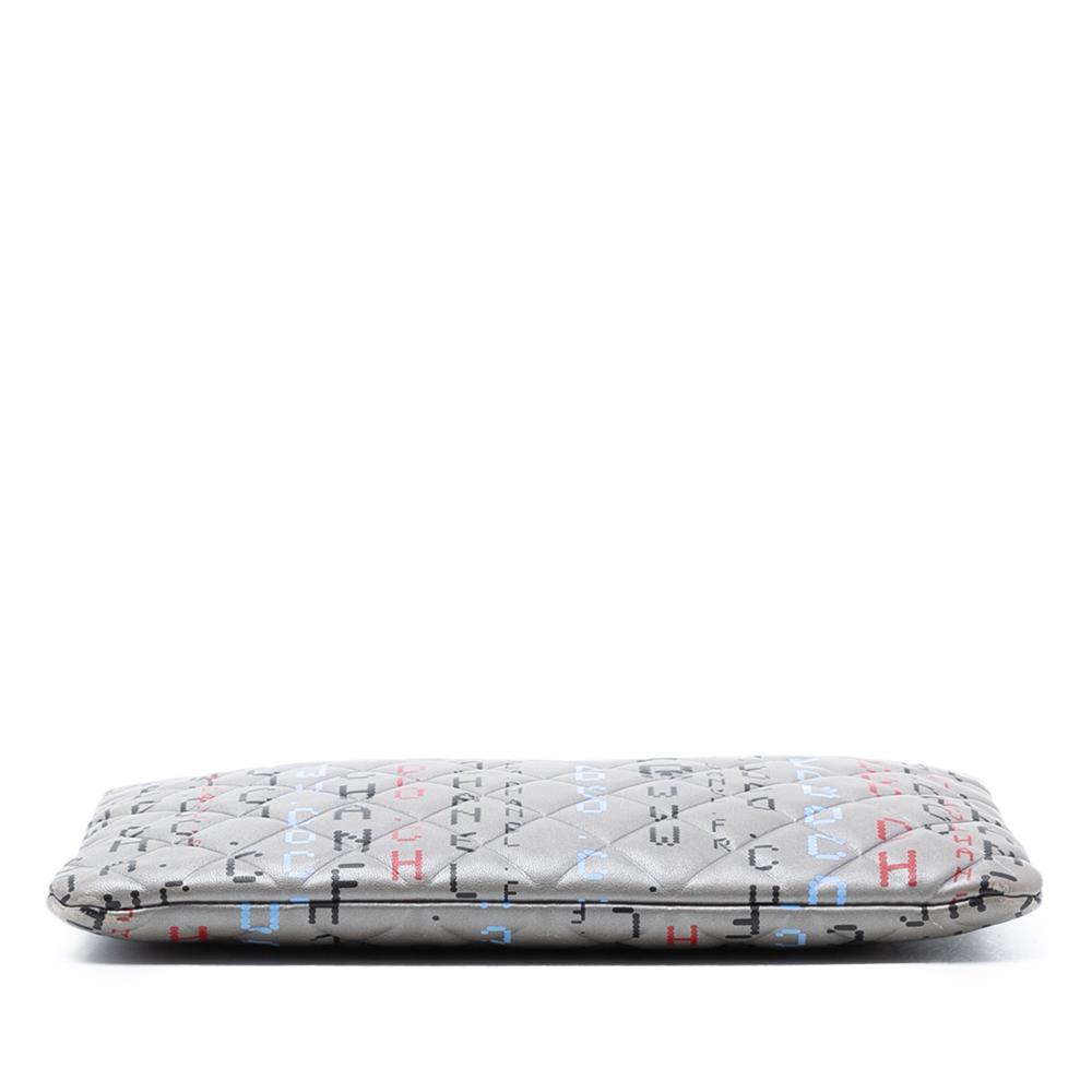 Chanel AB Chanel Gray Lambskin Leather Leather Medium Quilted Lambskin Data Center O Case Clutch Italy