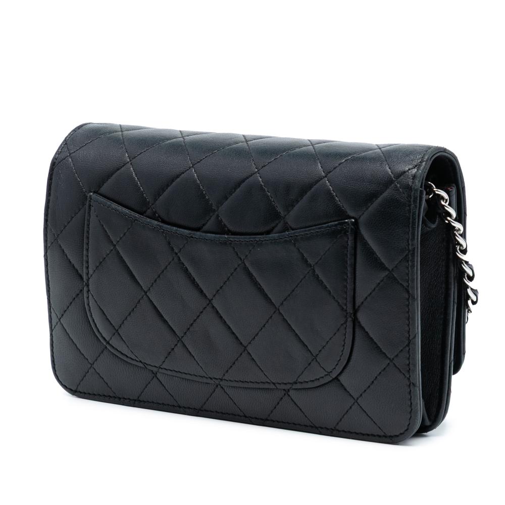 Chanel B Chanel Black Lambskin Leather Leather CC Quilted Lambskin Wallet On Chain Italy