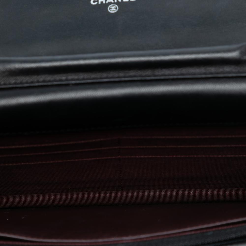 Chanel B Chanel Black Lambskin Leather Leather CC Quilted Lambskin Wallet On Chain Italy