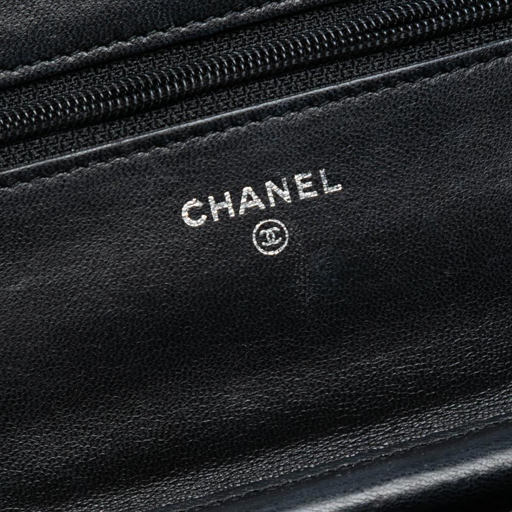 Chanel B Chanel Black Lambskin Leather Leather CC Quilted Lambskin Wallet On Chain Italy