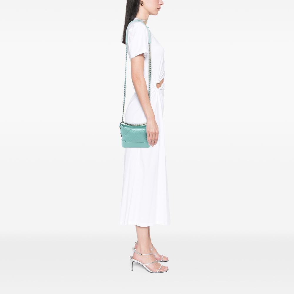 Chanel AB Chanel Blue Light Blue Calf Leather Small Aged skin Gabrielle Crossbody Italy