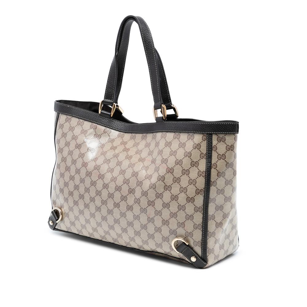 Gucci AB Gucci Brown Beige Coated Canvas Fabric GG Crystal Abbey D Ring Tote Italy