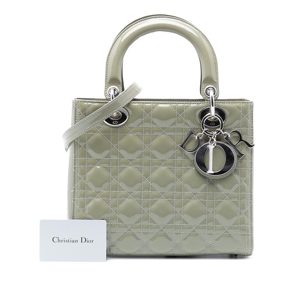 Christian Dior B Dior Green Mint Patent Leather Leather Medium Patent Cannage Lady Dior Italy
