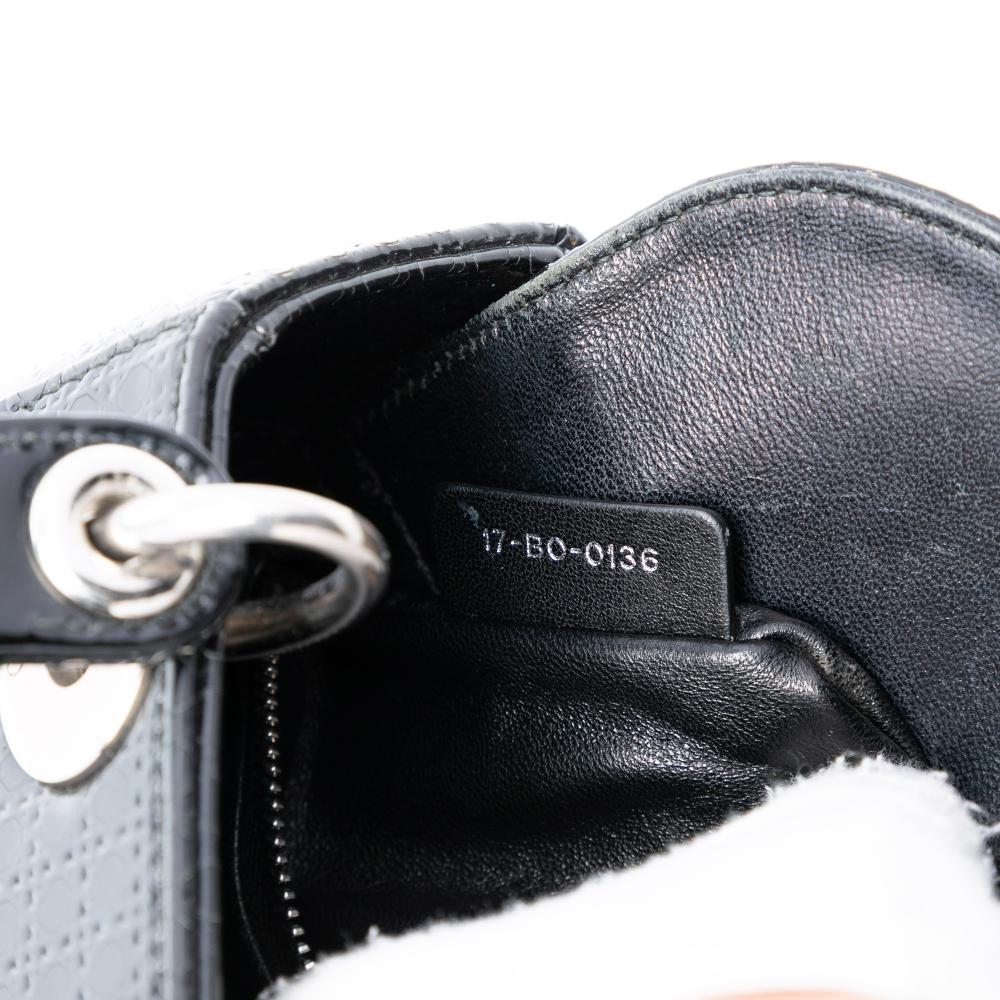 Christian Dior B Dior Black Patent Leather Leather Mini Metallic Patent Microcannage Lady Dior Italy