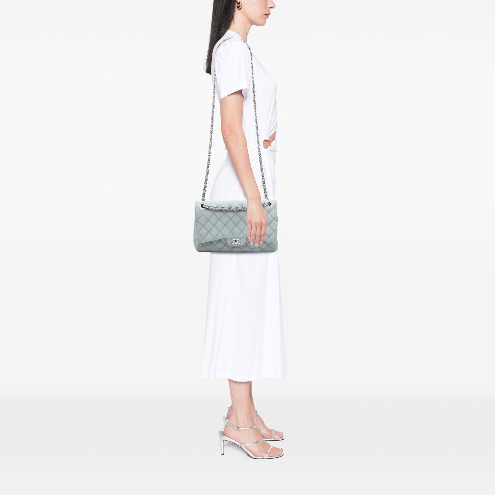 Chanel B Chanel Blue Light Blue Caviar Leather Leather Jumbo Classic Caviar Double Flap Italy