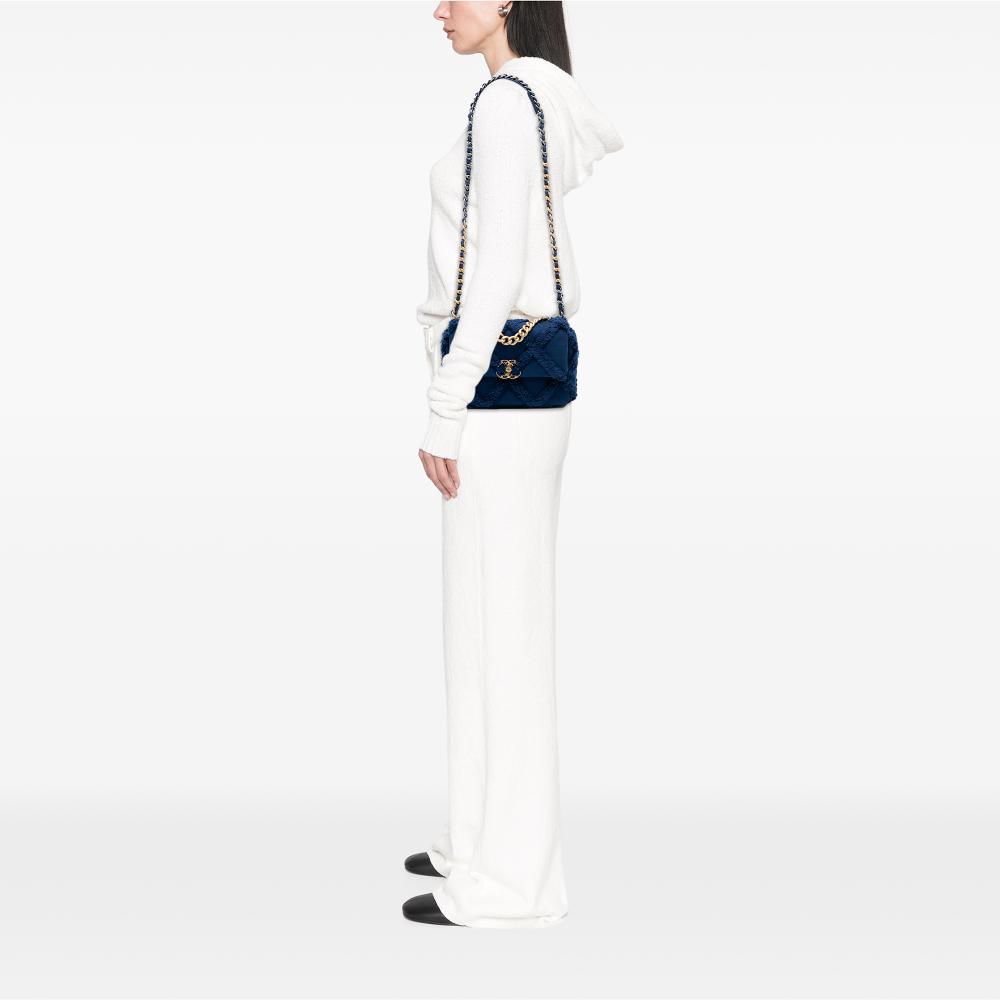 Chanel AB Chanel Blue Canvas Fabric Medium and Cotton 19 Flap Italy