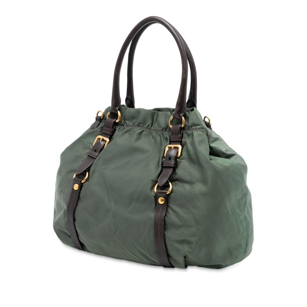 Prada B Prada Green Nylon Fabric Tessuto Canapa Logo Satchel Italy