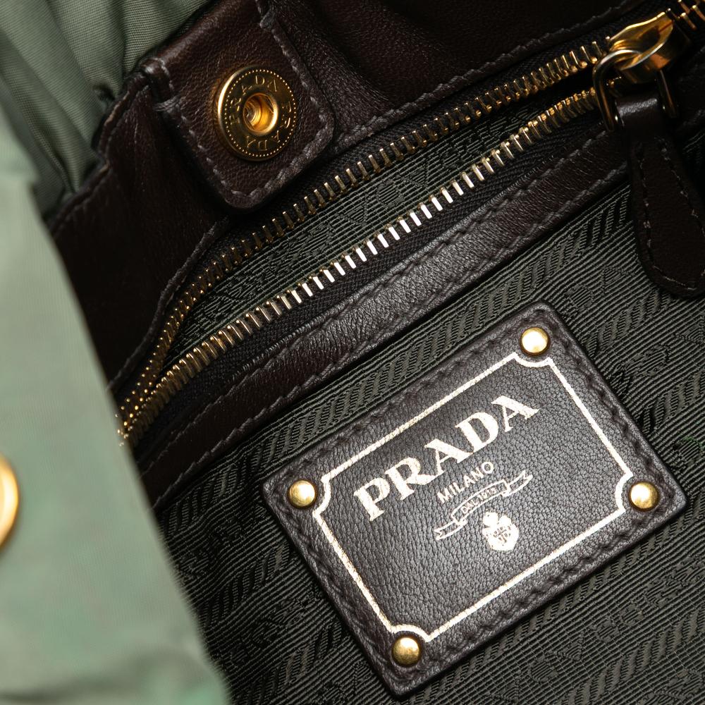 Prada B Prada Green Nylon Fabric Tessuto Canapa Logo Satchel Italy