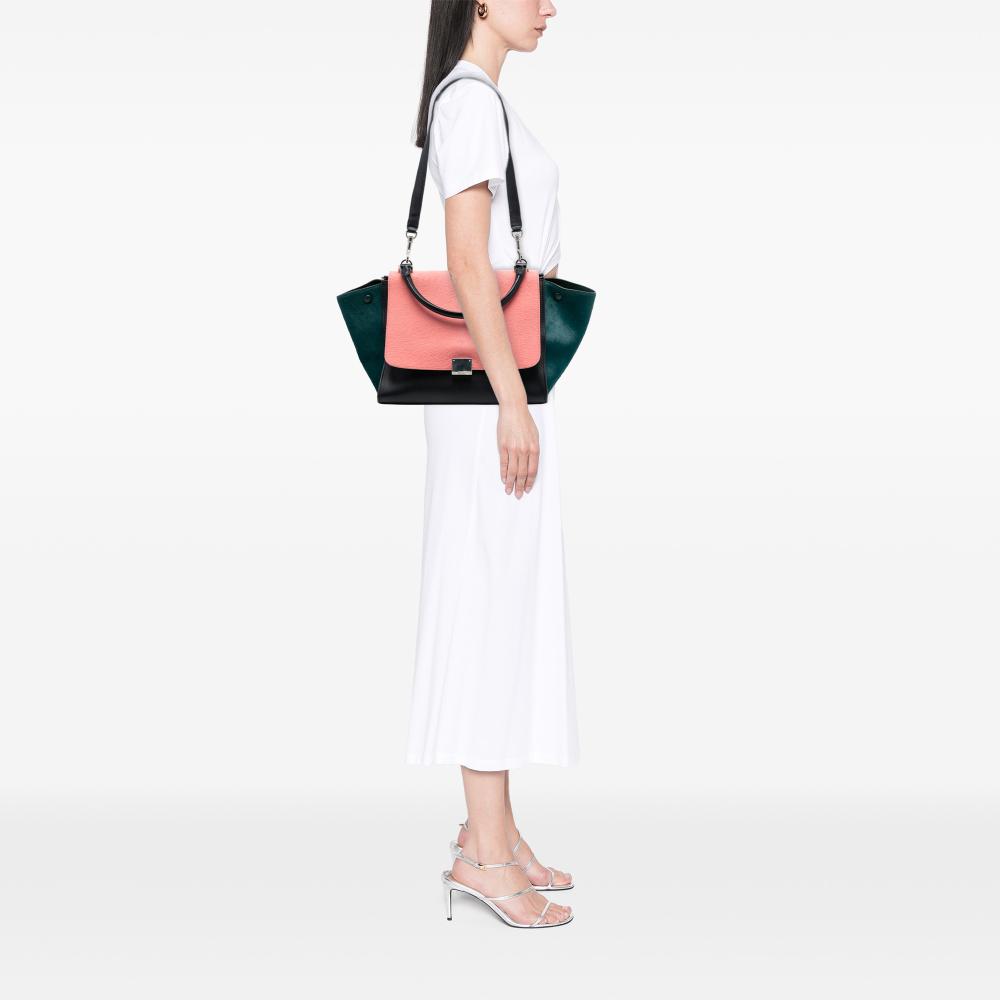 Celine B Celine Black with Multi Calf Leather Medium Tricolor skin and Ponyhair Trapeze Satchel Italy