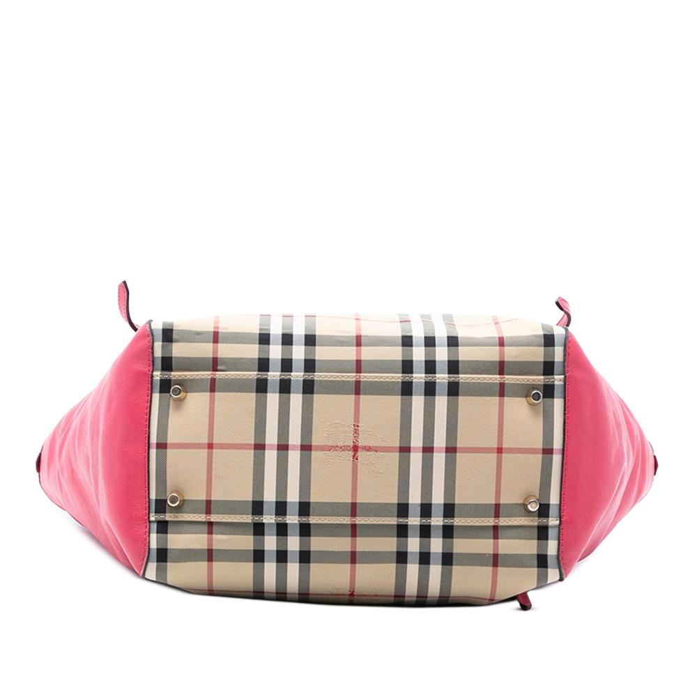 Burberry B Burberry Brown Beige Canvas Fabric Small Haymarket Check and Leather Canterbury Tote Italy