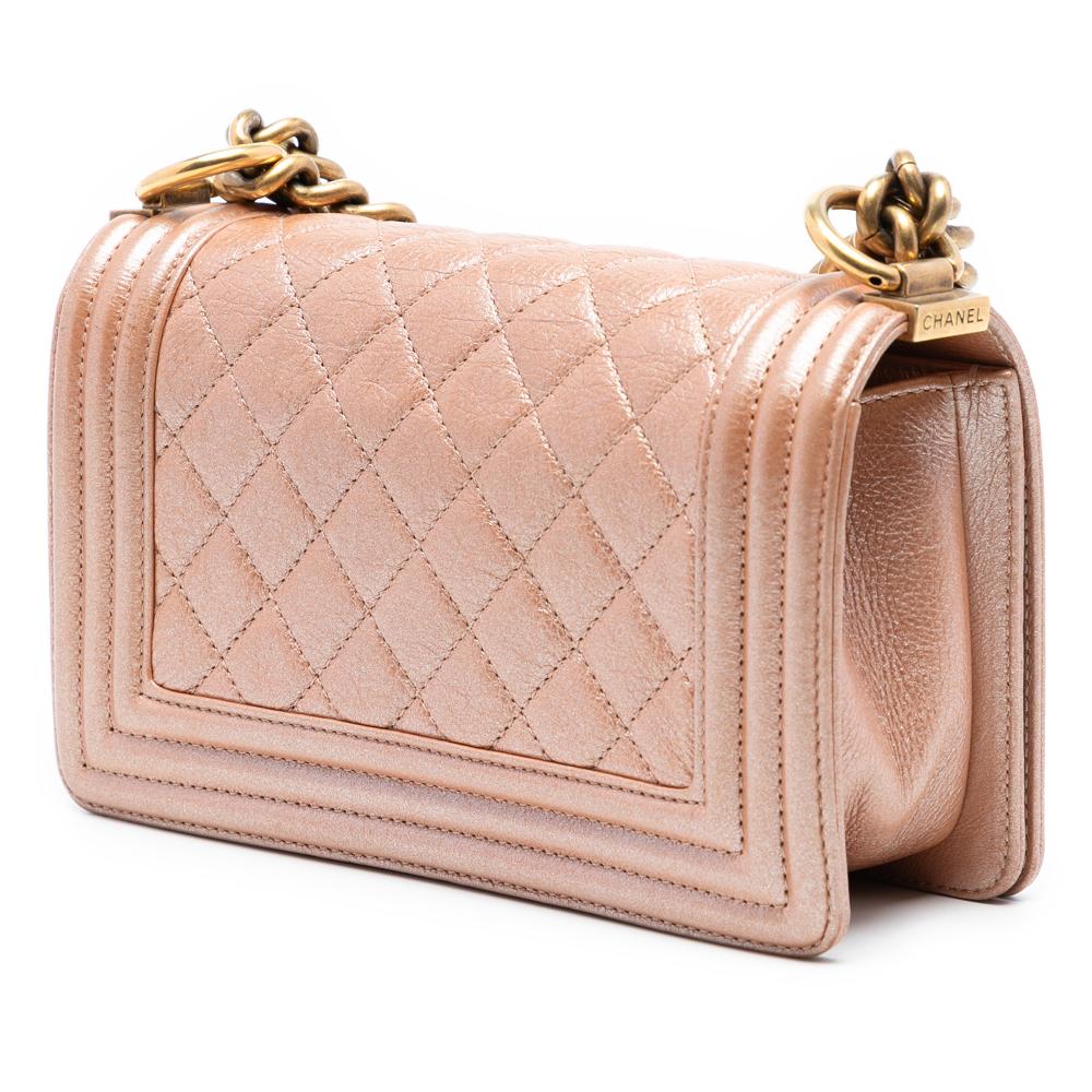 Chanel AB Chanel Orange Peach Calf Leather Small Quilted Metallic skin Boy Flap Italy