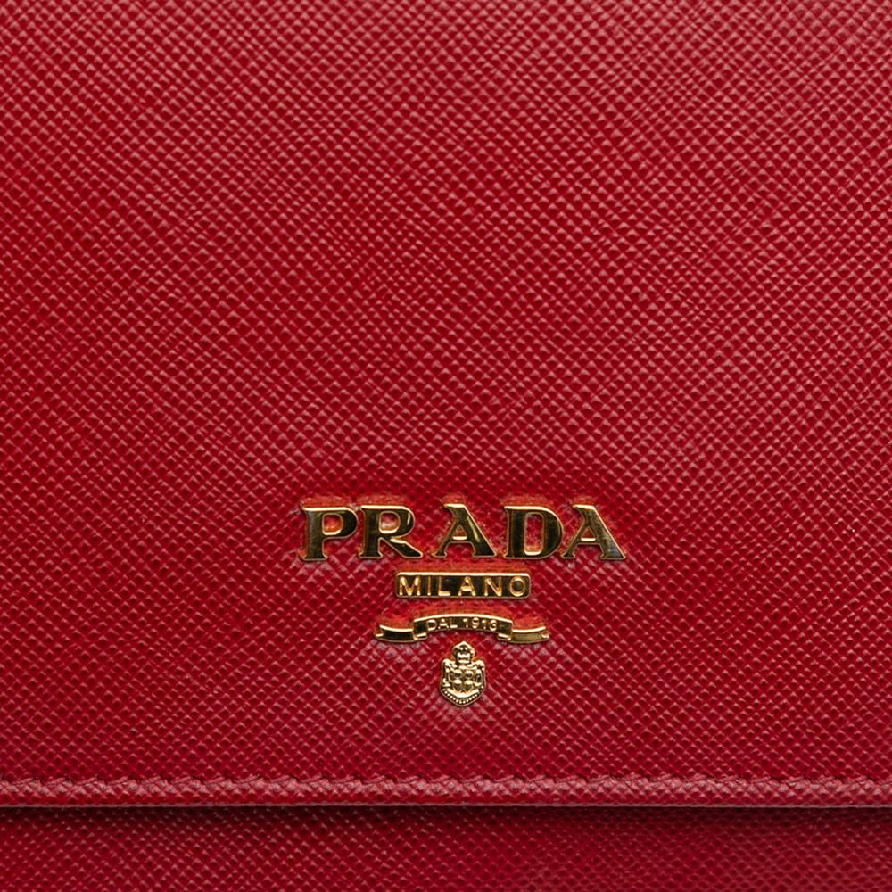 Prada AB Prada Red Saffiano Leather Wallet on Chain Italy