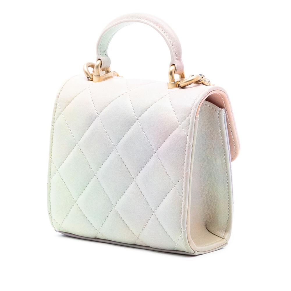 Chanel Pink CC Quilted Lambskin Ombre Top Handle Flap Clutch With Chain France