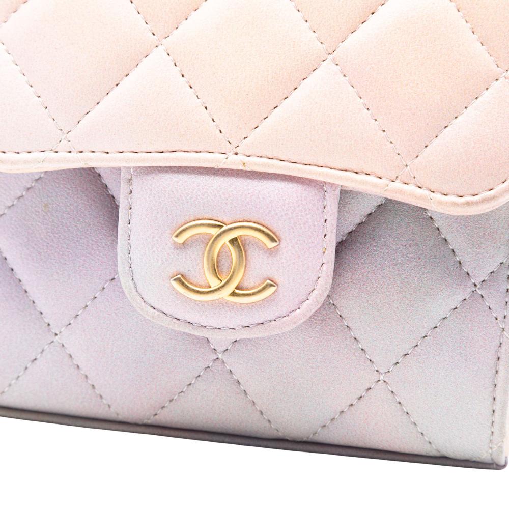 Chanel Pink CC Quilted Lambskin Ombre Top Handle Flap Clutch With Chain France