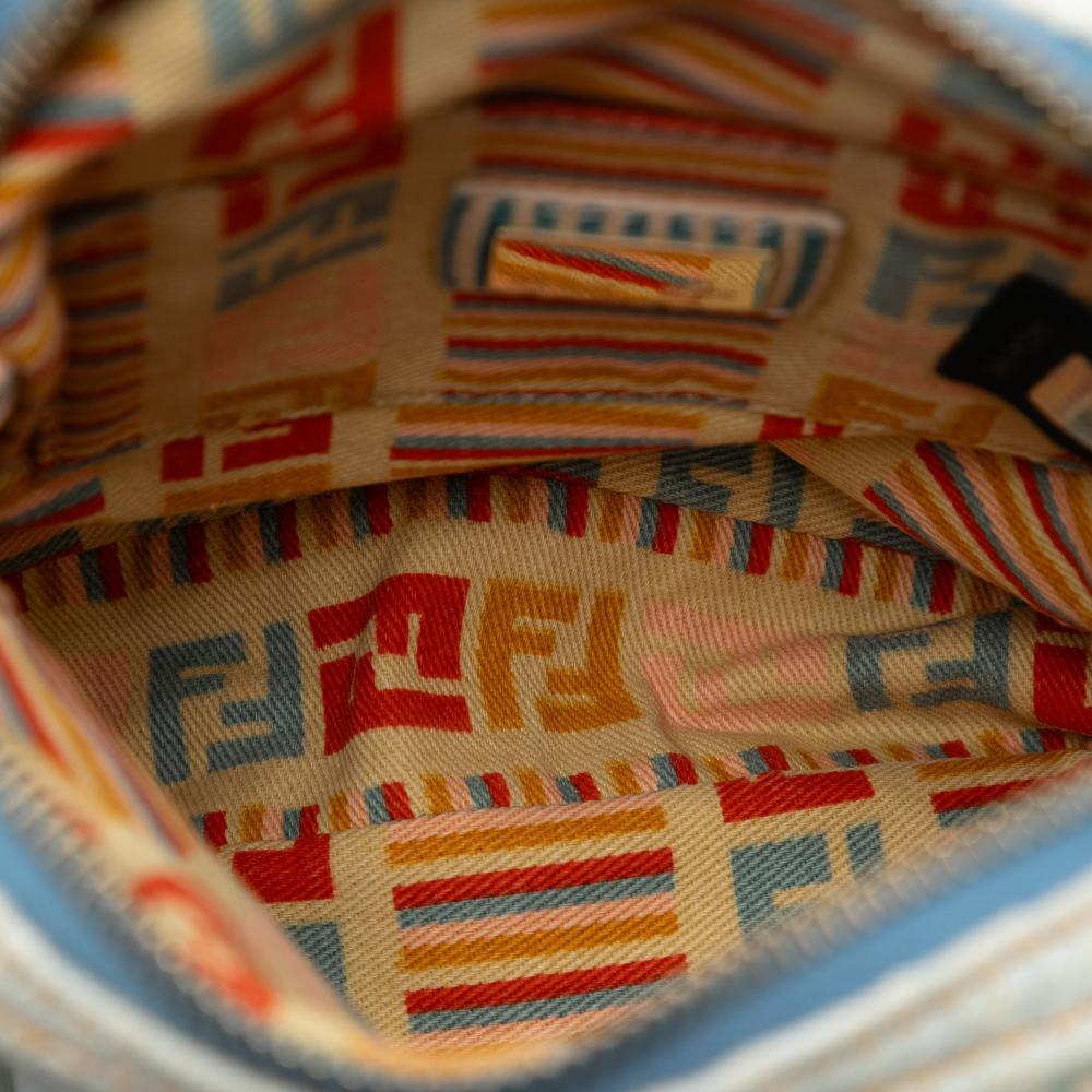 Fendi AB Fendi Blue Light Blue Denim Fabric Zucca Crossbody Italy