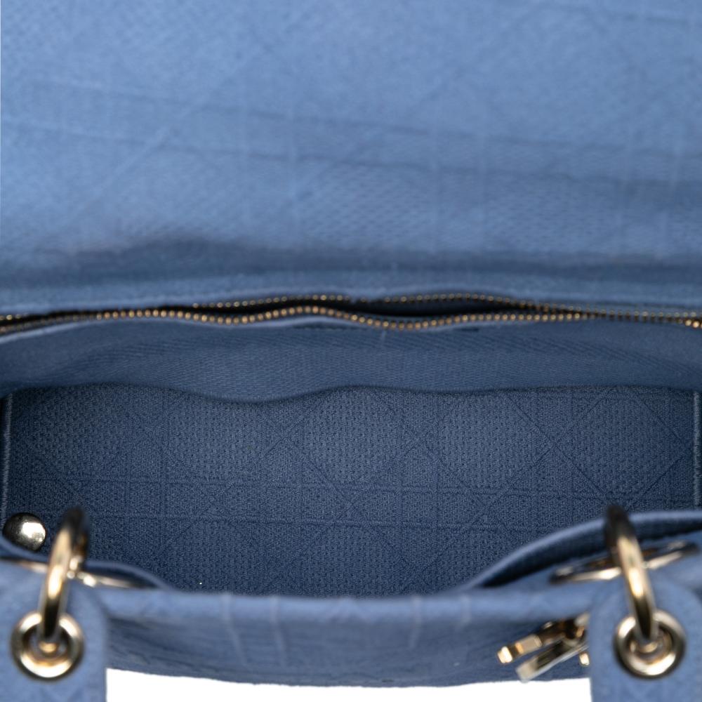 Christian Dior AB Dior Blue Light Blue Canvas Fabric Medium Cannage Lady D Lite Italy