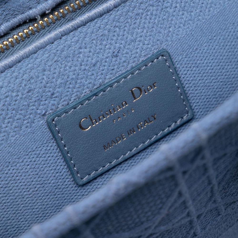 Christian Dior AB Dior Blue Light Blue Canvas Fabric Medium Cannage Lady D Lite Italy
