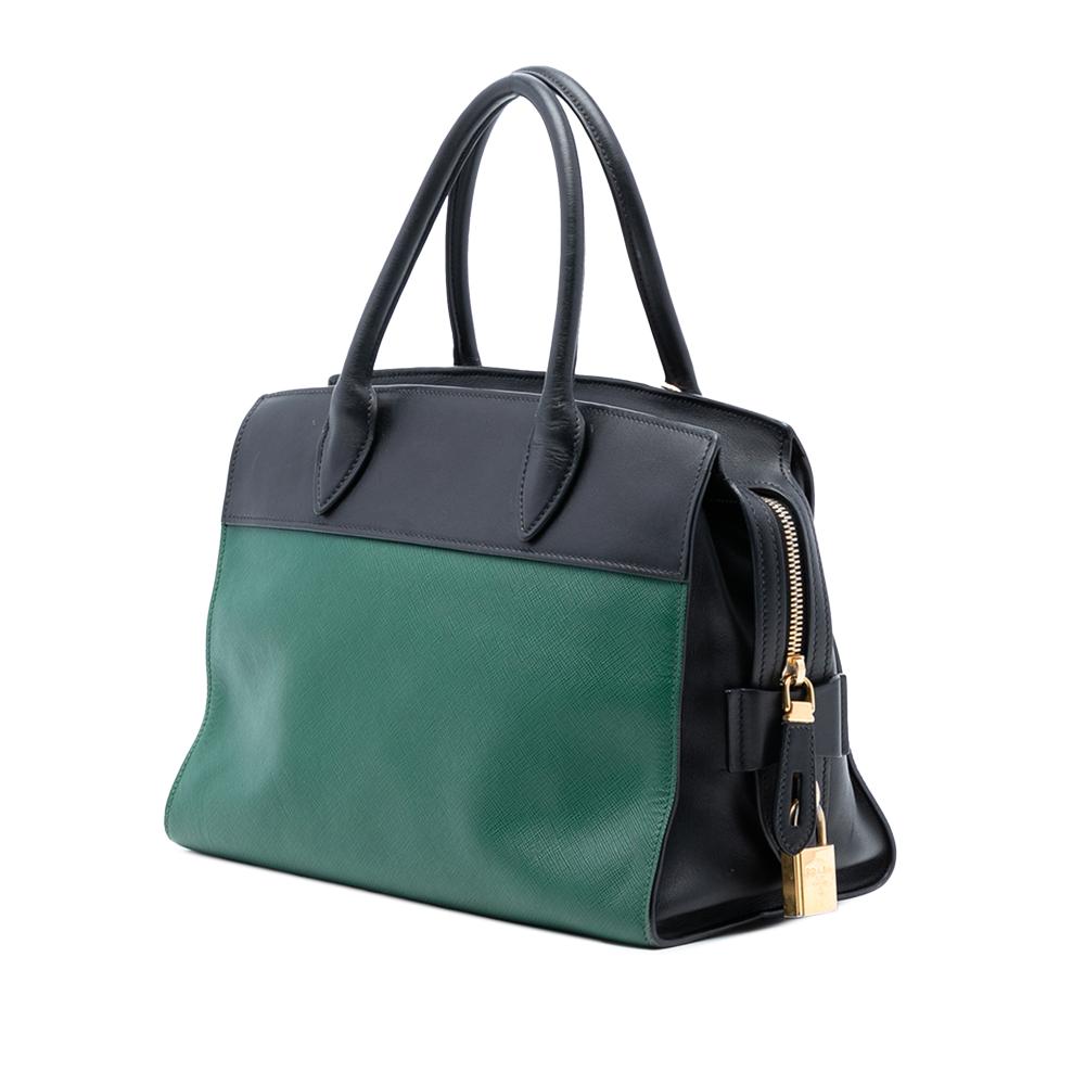Prada B Prada Green with Black Saffiano Leather and City Calf Esplanade Satchel Italy
