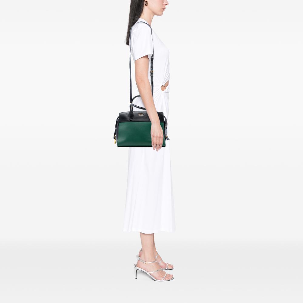 Prada B Prada Green with Black Saffiano Leather and City Calf Esplanade Satchel Italy