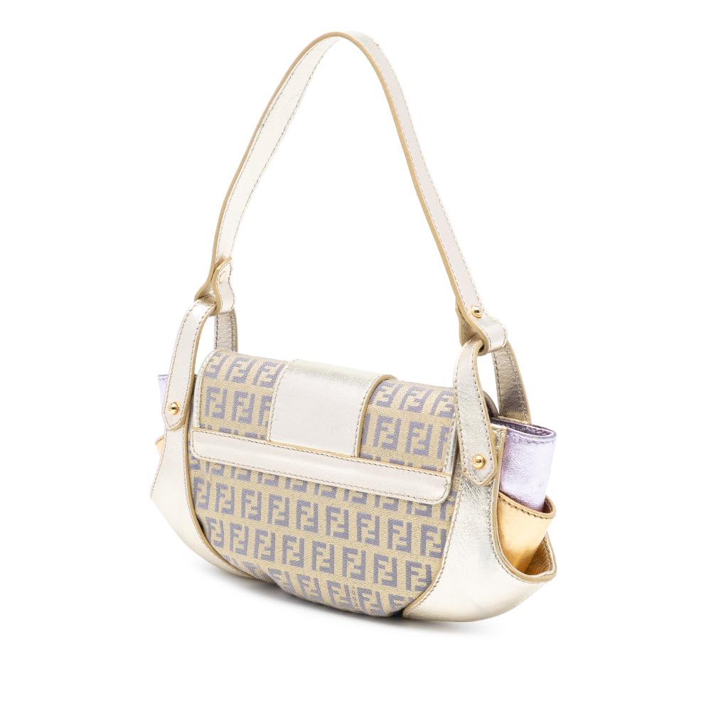 Fendi AB Fendi Gold Coated Canvas Fabric Zucchino and Metallic Leather Compilation Shoulder Bag Italy