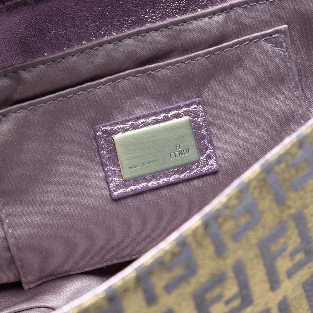 Fendi AB Fendi Gold Coated Canvas Fabric Zucchino and Metallic Leather Compilation Shoulder Bag Italy