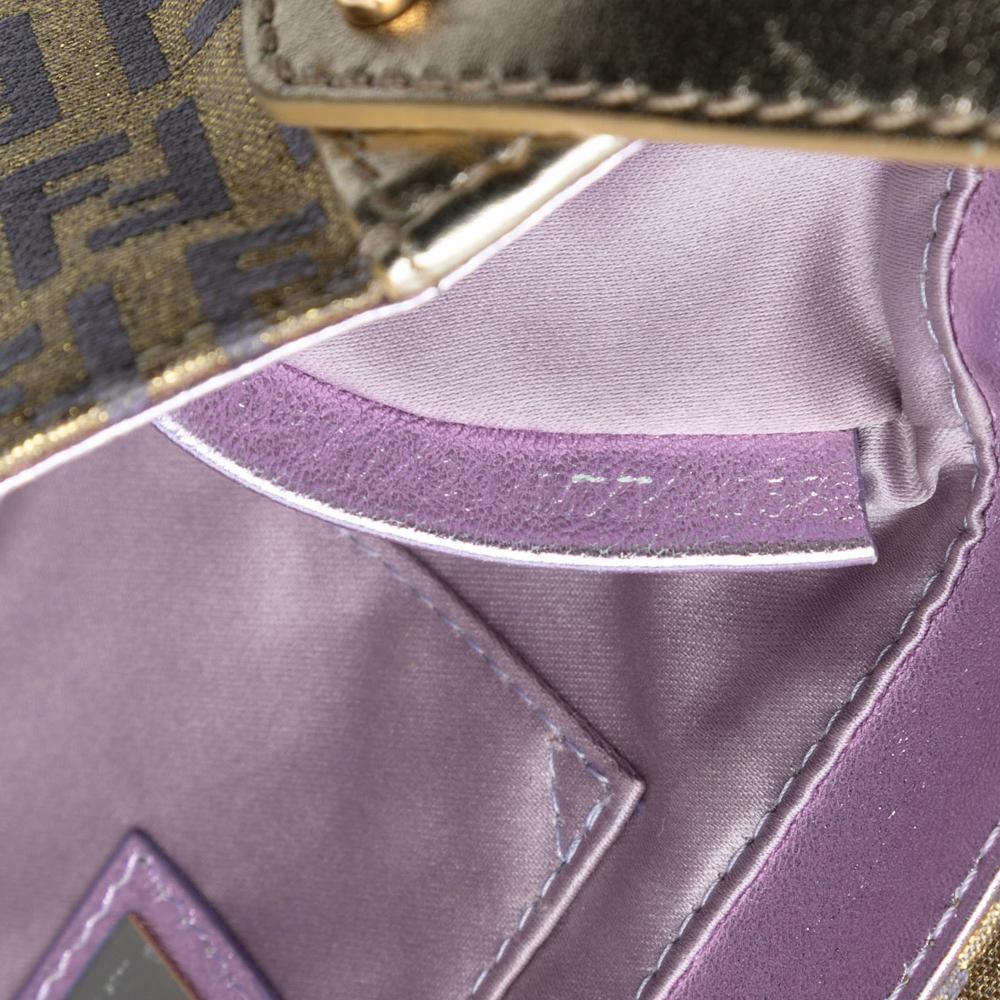 Fendi AB Fendi Gold Coated Canvas Fabric Zucchino and Metallic Leather Compilation Shoulder Bag Italy