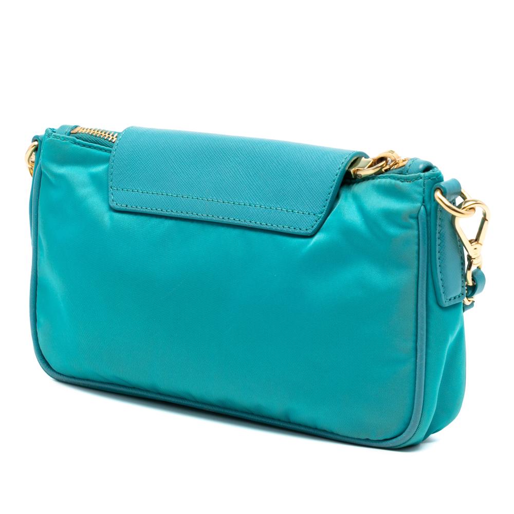 Prada AB Prada Blue Turquoise Nylon Fabric Saffiano Trimmed Tessuto Chain Crossbody Italy