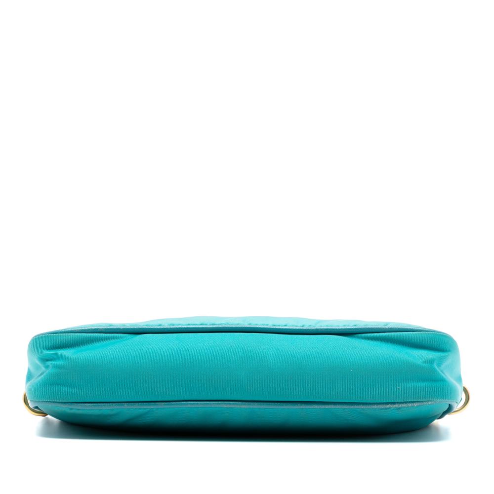 Prada AB Prada Blue Turquoise Nylon Fabric Saffiano Trimmed Tessuto Chain Crossbody Italy
