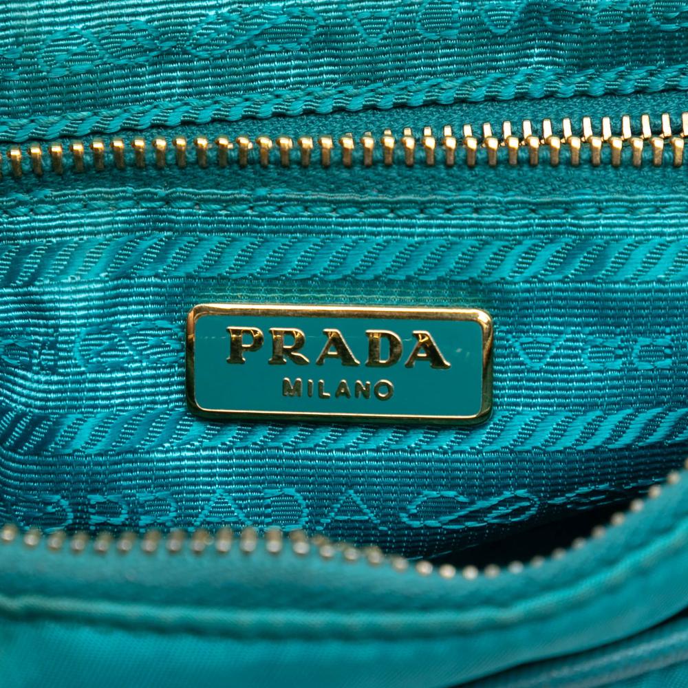 Prada AB Prada Blue Turquoise Nylon Fabric Saffiano Trimmed Tessuto Chain Crossbody Italy
