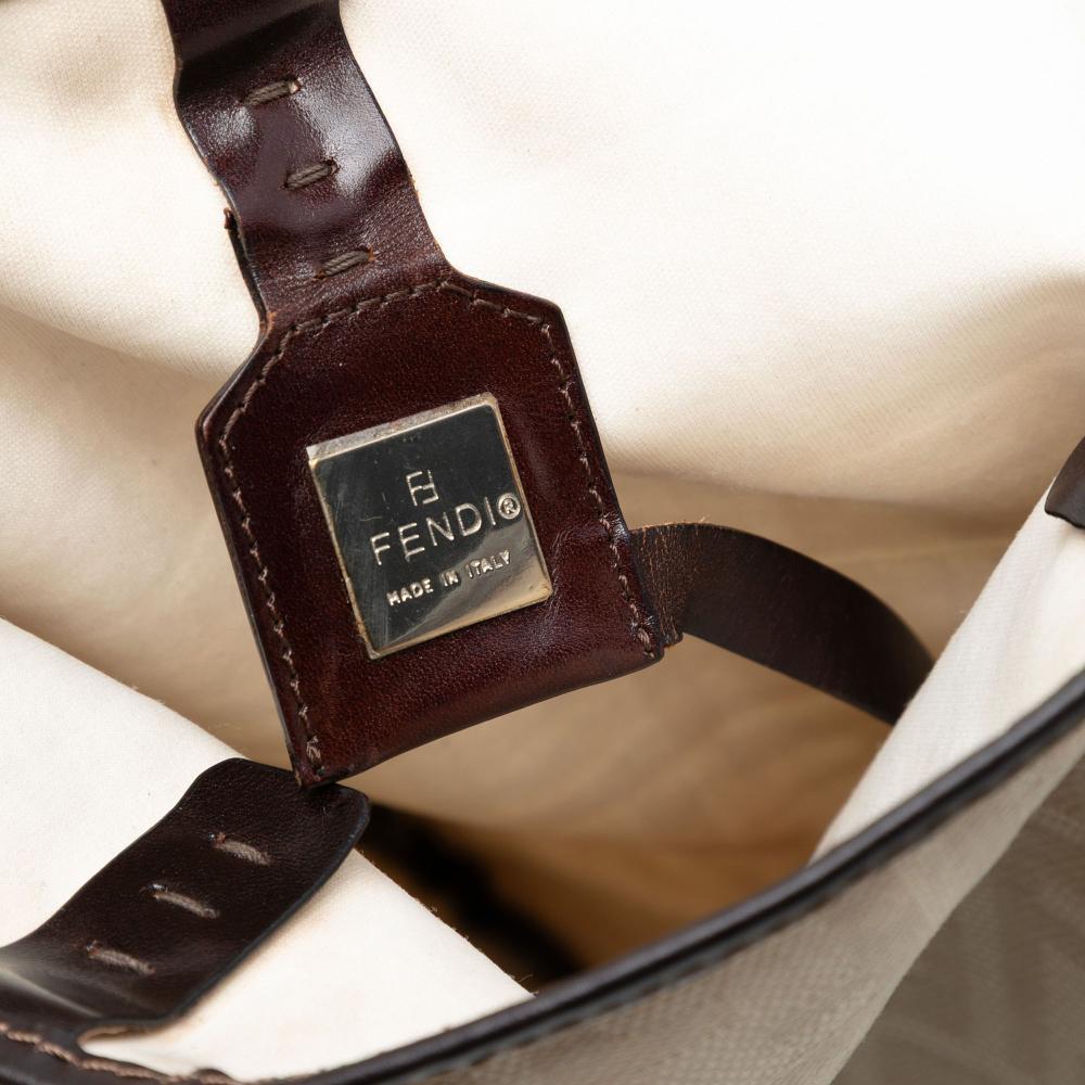 Fendi B Fendi Brown Light Beige Canvas Fabric Zucca Tote Italy