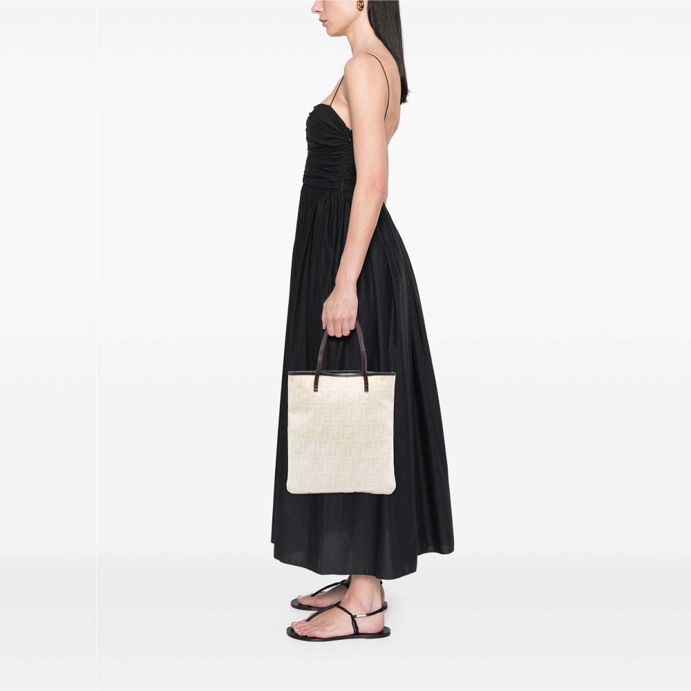 Fendi B Fendi Brown Light Beige Canvas Fabric Zucca Tote Italy