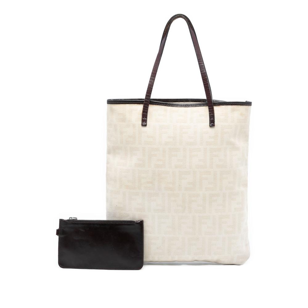 Fendi B Fendi Brown Light Beige Canvas Fabric Zucca Tote Italy