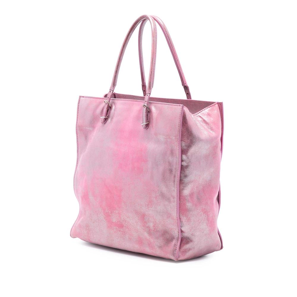 Balenciaga B Balenciaga Pink Calf Leather Metallic Papier A5 Tote Italy