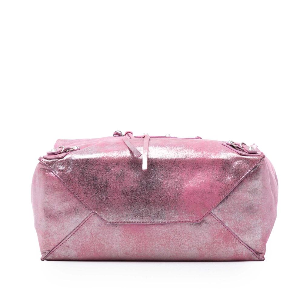 Balenciaga B Balenciaga Pink Calf Leather Metallic Papier A5 Tote Italy