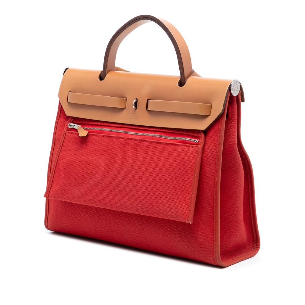 Hermès B Hermès Red with Brown Canvas Fabric Toile Herbag Zip 31 France
