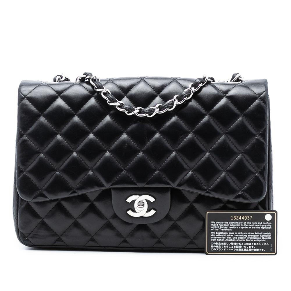 Chanel B Chanel Black Lambskin Leather Leather Jumbo Classic Lambskin Single Flap France
