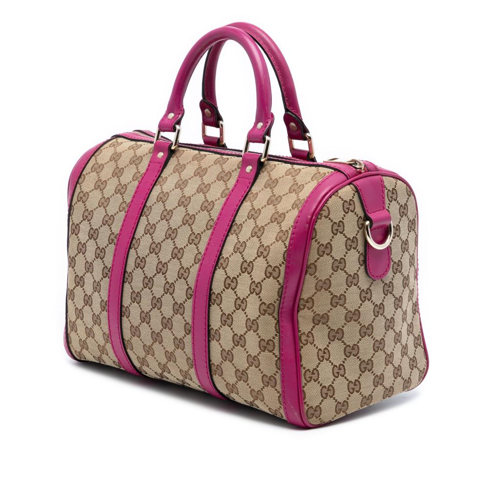 Gucci B Gucci Brown Beige with Pink Canvas Fabric Medium GG Joy Boston Bag Italy