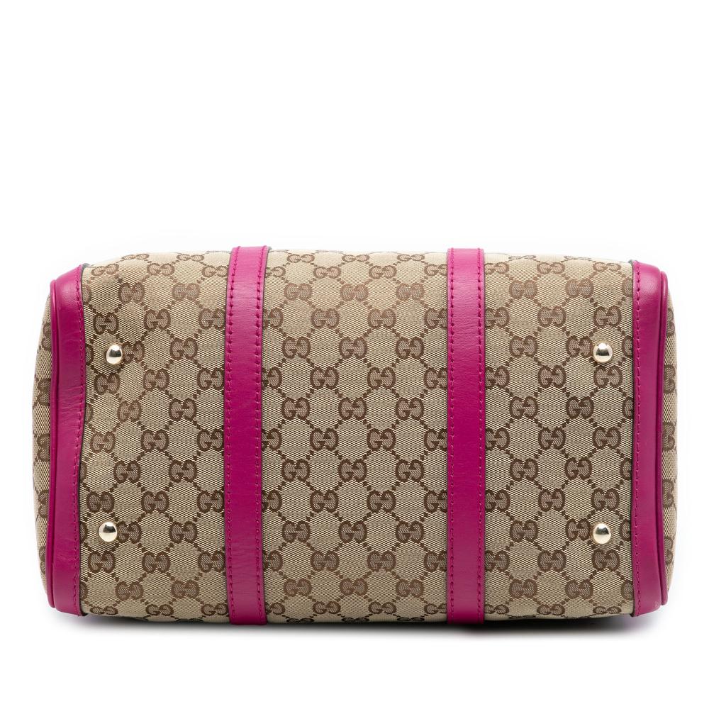 Gucci B Gucci Brown Beige with Pink Canvas Fabric Medium GG Joy Boston Bag Italy