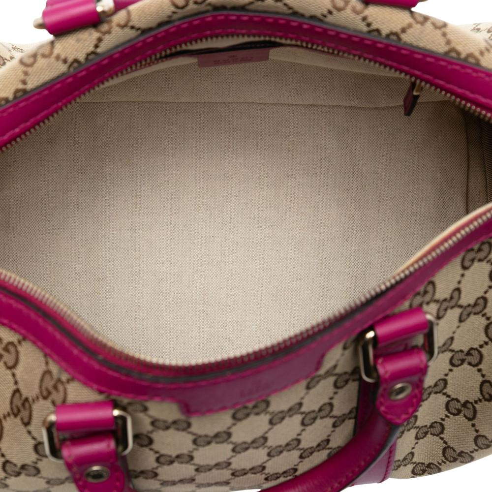 Gucci B Gucci Brown Beige with Pink Canvas Fabric Medium GG Joy Boston Bag Italy