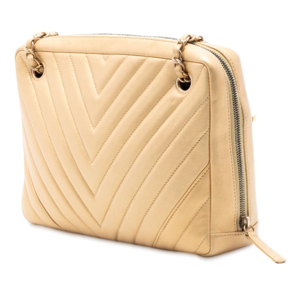 Chanel B Chanel Gold Lambskin Leather Leather CC Chevron Lambskin Camera Shoulder Bag Italy