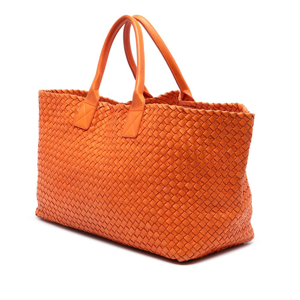 Bottega Veneta B Bottega Veneta Orange Lambskin Leather Leather Large Lambskin Intreccio Cabat Tote Italy