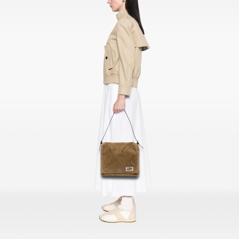 Fendi B Fendi Brown Light Brown Corduroy Fabric Shoulder Bag Italy