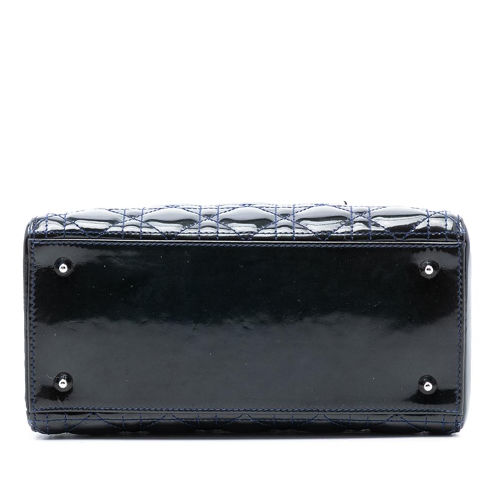 Christian Dior B Dior Blue Navy Patent Leather Leather Medium Patent Cannage Lady Dior Italy