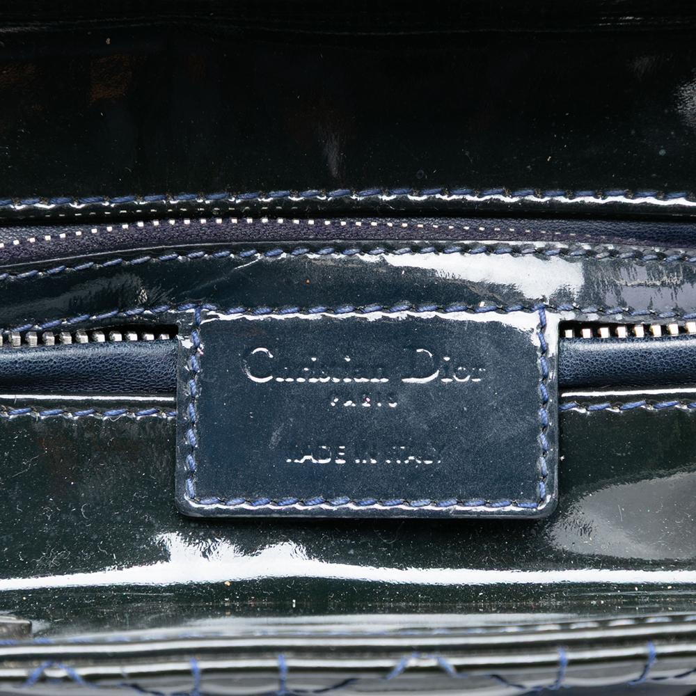Christian Dior B Dior Blue Navy Patent Leather Leather Medium Patent Cannage Lady Dior Italy