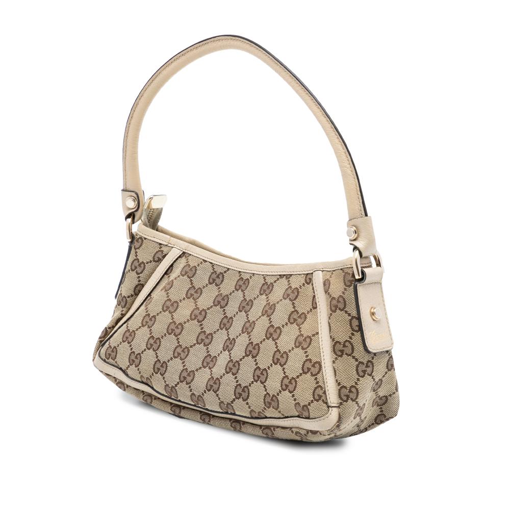 Gucci B Gucci Brown Beige with White Canvas Fabric GG Abbey D Ring Pochette Italy