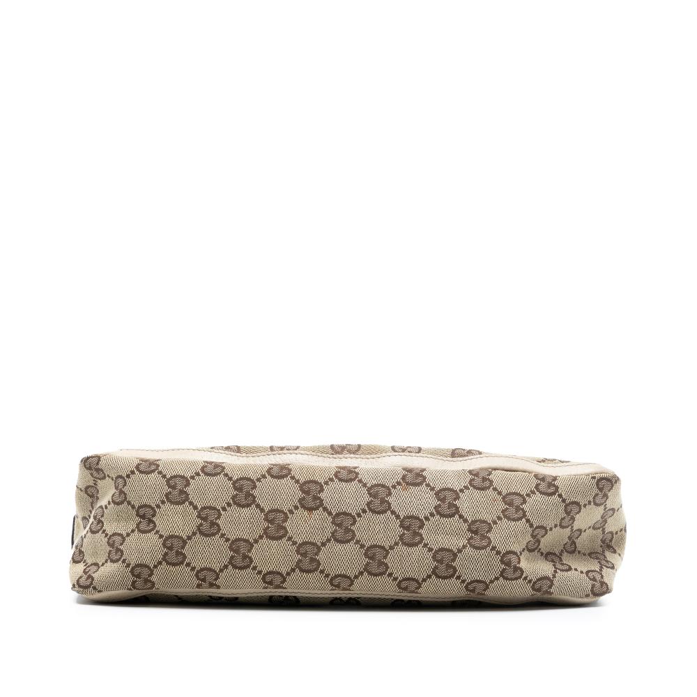 Gucci B Gucci Brown Beige with White Canvas Fabric GG Abbey D Ring Pochette Italy