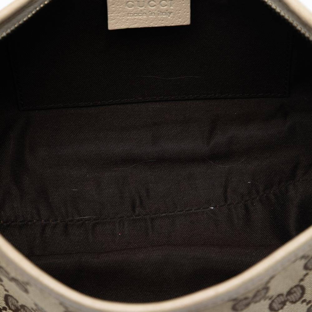 Gucci B Gucci Brown Beige with White Canvas Fabric GG Abbey D Ring Pochette Italy